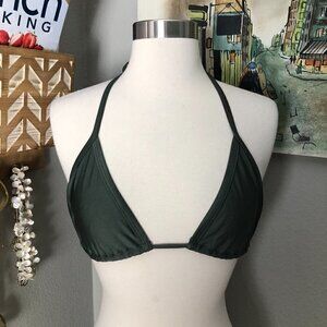 Triangle Swimsuit Bikini Top Women's size M Olive Green Halter Tie Back
